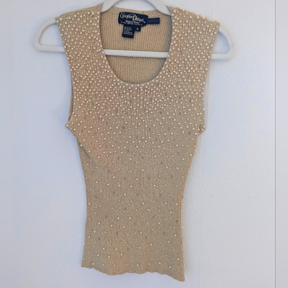Gianni Versace Beige Beaded Sleeveless Top